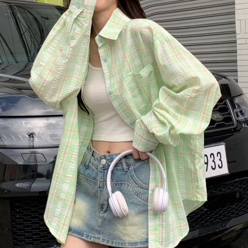 Kockás ingek Női S-3XL koreai stílusú nyári napfényálló édes divat Ulzzang alkalmi főiskolai temperamentum, laza, klasszikus, összjáték