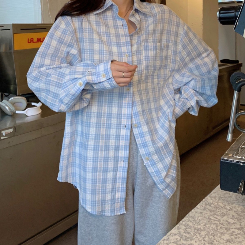 Kockás ingek Női S-3XL koreai stílusú nyári napfényálló édes divat Ulzzang alkalmi főiskolai temperamentum, laza, klasszikus, összjáték