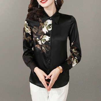 Елегантни офис OL копринени ризи за жени Дамски блузи от висок клас с щампи с дълги ръкави Пролет 2024, нови универсални ежедневни топове