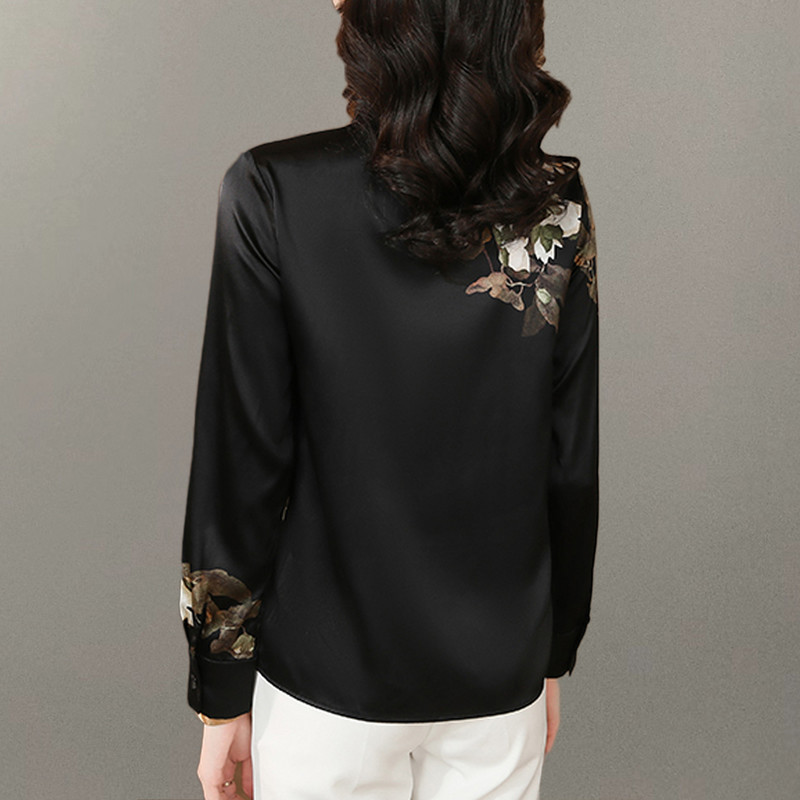 Elegantsed kontori OL siidist särgid naistele pikkade varrukatega, trükitud tippklassi naiste pluusid 2024. aasta kevad, uus universaalne vabaaja topp