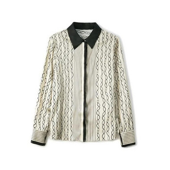 Риза от имитация на коприна Дамски сатенени блузи Дамска офисна дамска риза с щампи от висок клас с дълъг ръкав Дамска блуза