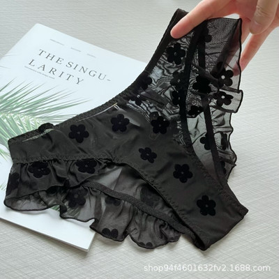 SP&CITY tündér stílusú virághímzés hálós átlátszó szexi alsónadrág Női alacsony derékú, vájt bugyi fodros aranyos rövidnadrág