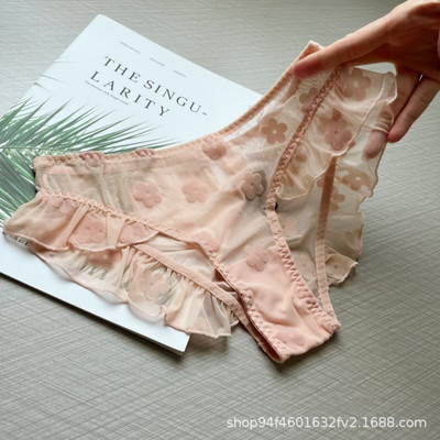 SP&CITY tündér stílusú virághímzés hálós átlátszó szexi alsónadrág Női alacsony derékú, vájt bugyi fodros aranyos rövidnadrág