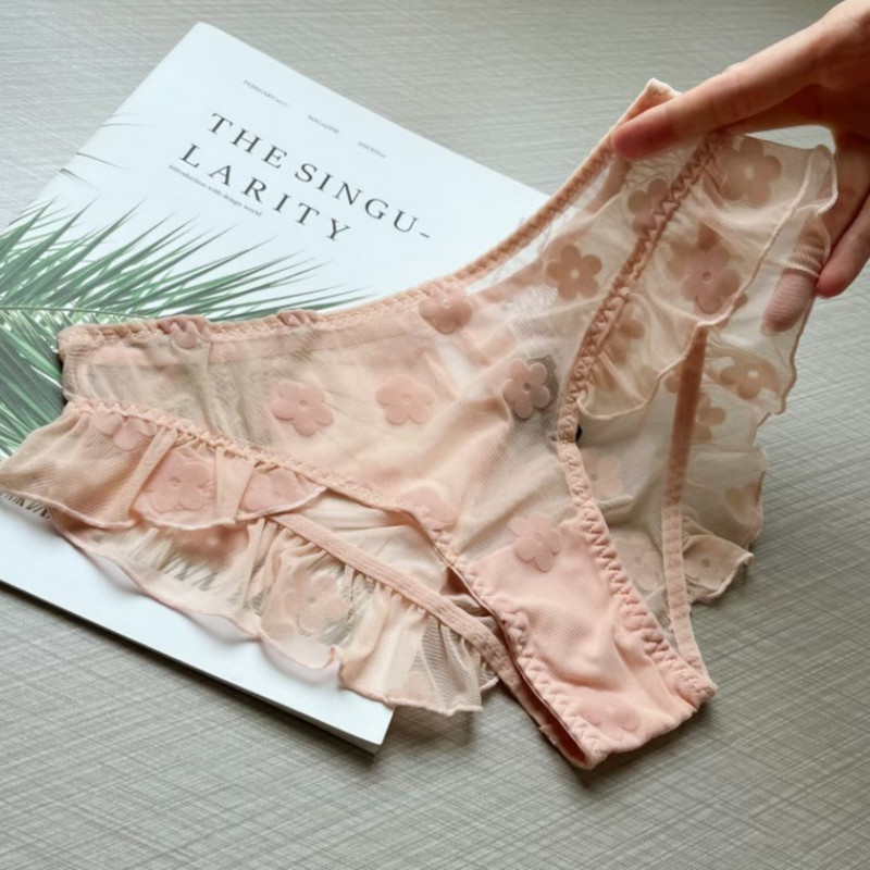 SP&CITY tündér stílusú virághímzés hálós átlátszó szexi alsónadrág Női alacsony derékú, vájt bugyi fodros aranyos rövidnadrág