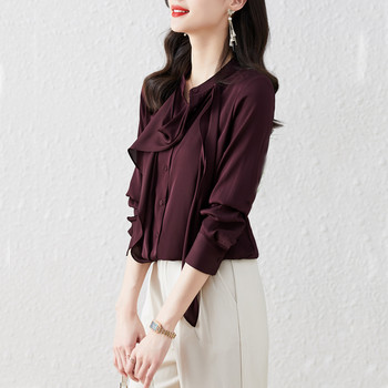 Шикозни модни панделки с дизайн на блузи с дълъг ръкав Дамски елегантни офис дамски сатенени ризи Базови топове Blusas Mujer De Moda 2023