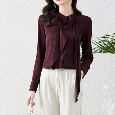 Elegáns divat szalag dizájn hosszú ujjú blúzok női elegáns irodai női szatén ingek alap felsők Blusas Mujer De Moda 2023