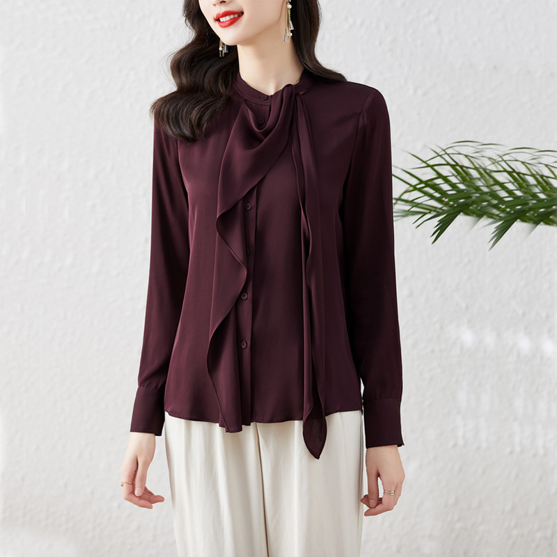 Elegáns divat szalag dizájn hosszú ujjú blúzok női elegáns irodai női szatén ingek alap felsők Blusas Mujer De Moda 2023