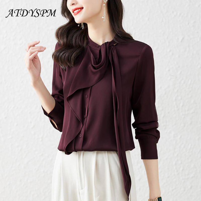Elegáns divat szalag dizájn hosszú ujjú blúzok női elegáns irodai női szatén ingek alap felsők Blusas Mujer De Moda 2023