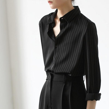 Раирани ризи Дамски минимализъм Harajuku Office Lady Ежедневна блуза с отложна яка S-3XL Японски стил Елегантен дамски естетичен