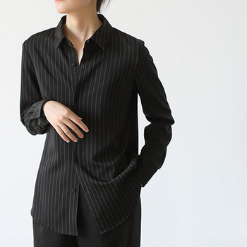 Раирани ризи Дамски минимализъм Harajuku Office Lady Ежедневна блуза с отложна яка S-3XL Японски стил Елегантен дамски естетичен