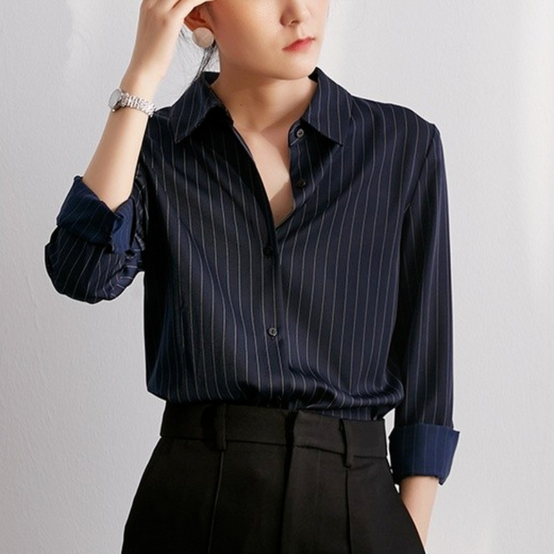 Csíkos ingek Női Minimalizmus Harajuku Irodai Női Alkalmi Blúz Lehúzható gallér S-3XL Japán Stílus Elegáns Női Esztétika