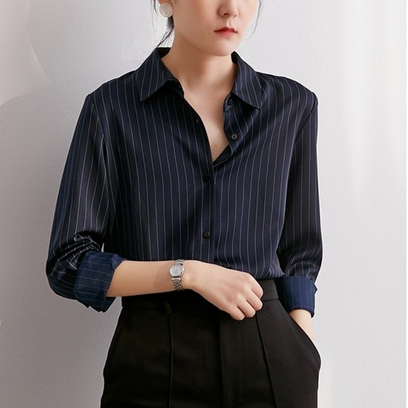 Csíkos ingek Női Minimalizmus Harajuku Irodai Női Alkalmi Blúz Lehúzható gallér S-3XL Japán Stílus Elegáns Női Esztétika