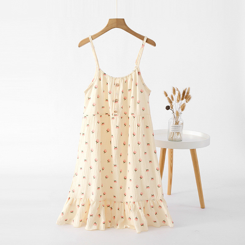 Maza ziedu apdruka sieviešu kokvilnas pidžamas kleita, ērta, sviedrus absorbējoša, brīva, elpojoša mājas guļamkleita