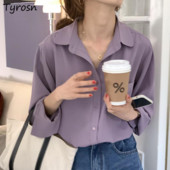 Μονόχρωμα Πουκάμισα Γυναικεία Γαλλικού Στυλ Casual Αναδιπλούμενο γιακά Φαρδιά ντραπέ Άνετη Μπλούζα Ρετρό Κομψή μακρυμάνικη τρυφερή S-3XL