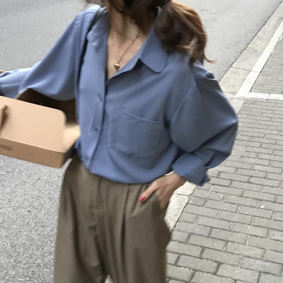 Μονόχρωμα Πουκάμισα Γυναικεία Γαλλικού Στυλ Casual Αναδιπλούμενο γιακά Φαρδιά ντραπέ Άνετη Μπλούζα Ρετρό Κομψή μακρυμάνικη τρυφερή S-3XL