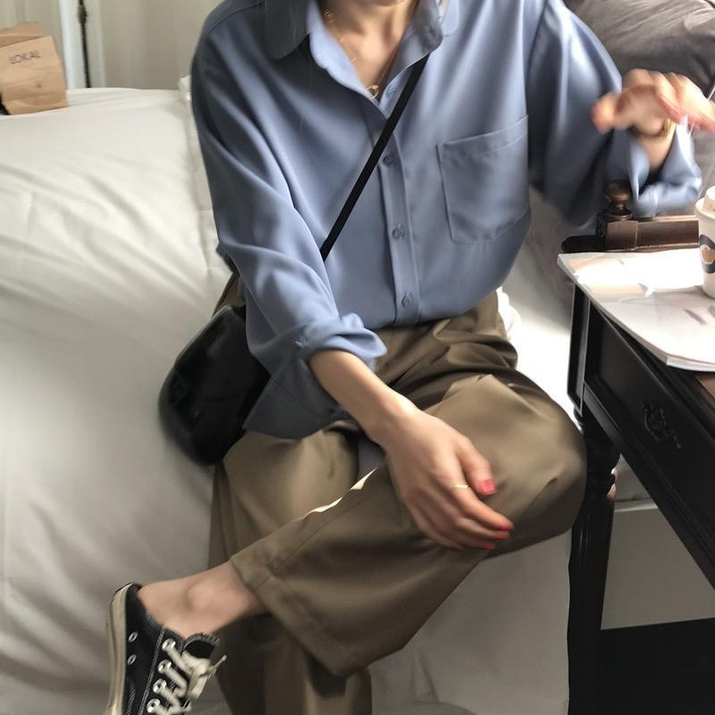 Μονόχρωμα Πουκάμισα Γυναικεία Γαλλικού Στυλ Casual Αναδιπλούμενο γιακά Φαρδιά ντραπέ Άνετη Μπλούζα Ρετρό Κομψή μακρυμάνικη τρυφερή S-3XL