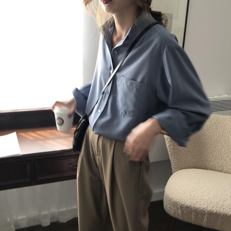 Μονόχρωμα Πουκάμισα Γυναικεία Γαλλικού Στυλ Casual Αναδιπλούμενο γιακά Φαρδιά ντραπέ Άνετη Μπλούζα Ρετρό Κομψή μακρυμάνικη τρυφερή S-3XL