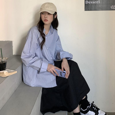 Csíkos ingek Női S-3XL Irodai Női Alkalmi Design Koreai Stílus Női Esztétikus Egyszerű Elegáns Stílusos Klasszikus Hosszú ujjú