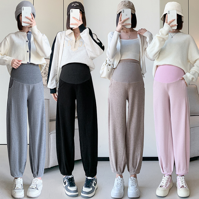 2024, primăvară, toamnă, femei însărcinate, cașmir, pantaloni Harlan, pantaloni de maternitate, cu talie înaltă, cu burtă, cu tiv subțire, pantaloni de sport pentru sarcină, largi