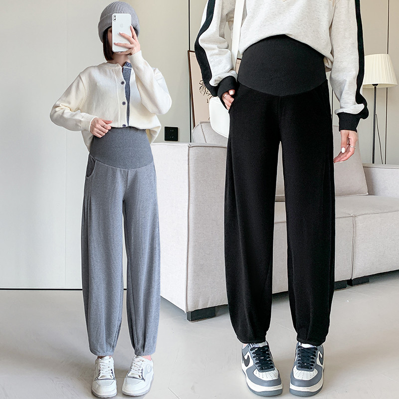 2024, primăvară, toamnă, femei însărcinate, cașmir, pantaloni Harlan, pantaloni de maternitate, cu talie înaltă, cu burtă, cu tiv subțire, pantaloni de sport pentru sarcină, largi