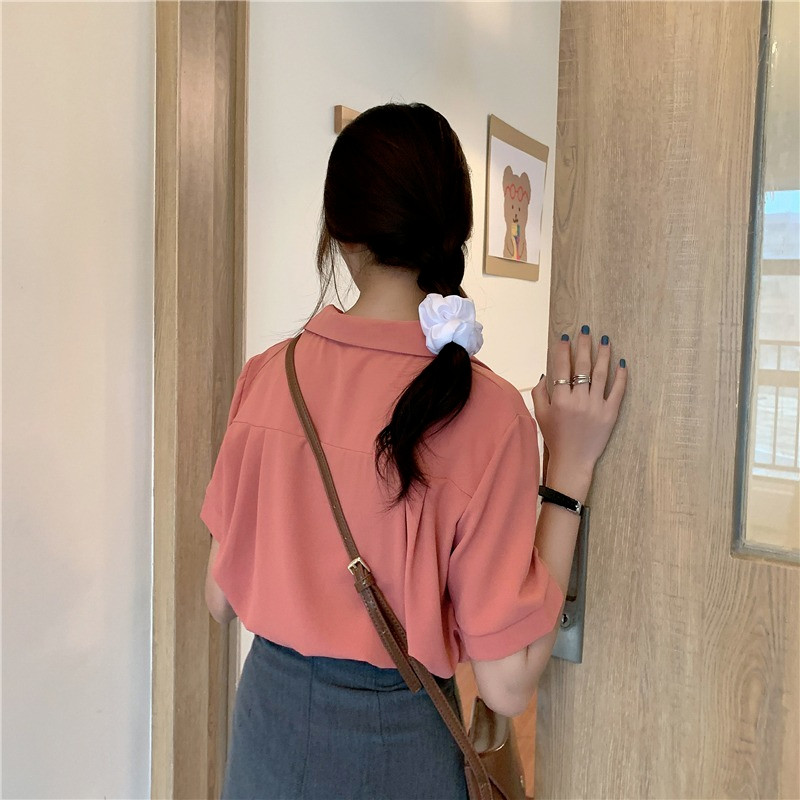 S-5XL lühikeste varrukatega särgid, naiste avarad soliidsed suvetopid, naiste kontorinaised, kõik sobivad lahtikäiva kraega Korea stiilis uued Camisas