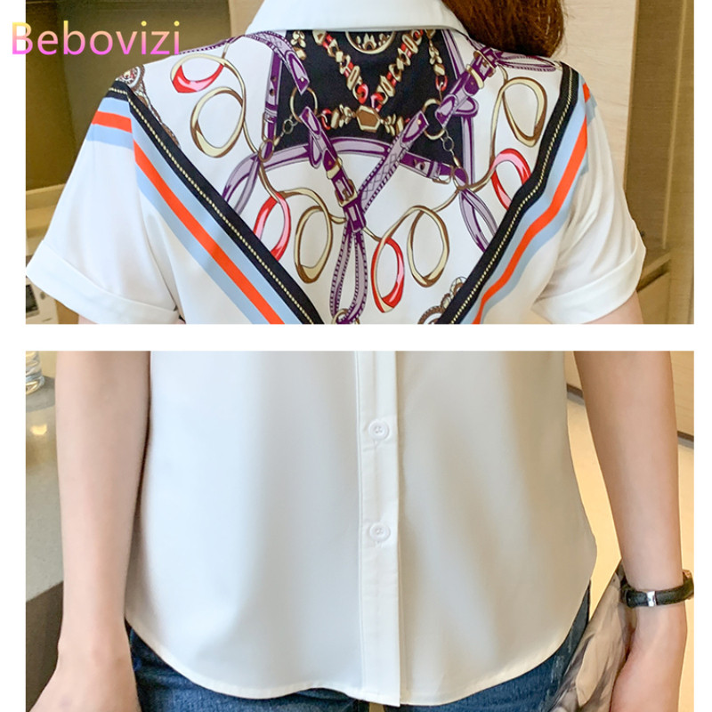 S-XXL 2021, modes jauns vasaras ikdienas balts, melns atloks ar īsām piedurknēm, pogām uz augšu sieviešu topi un krekli Biroja sieviešu darba apģērbi