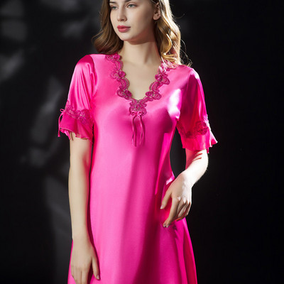 Női selyem hálóruha nagy méretű szexi csipke vékony selymes szatén hálóing nyári női fehérnemű hálóingek alváshoz