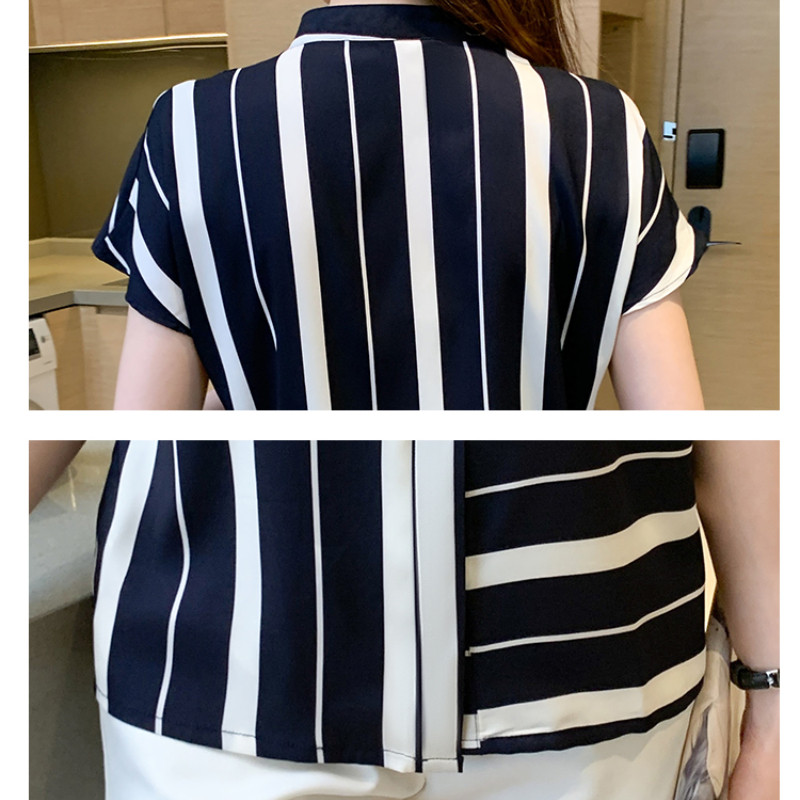 S-XXL 2021 divatos, új nyári csíkos, hétköznapi, rövid ujjú, gombos felsők és ingek női irodai női munkaruhák