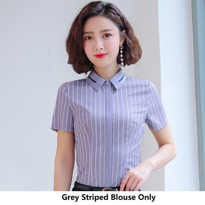 Divatstílusok Nyári szürke rövid ujjú blúzok és ingek irodai női munkaruha Blúz Női felsők Ruhák S-5XL