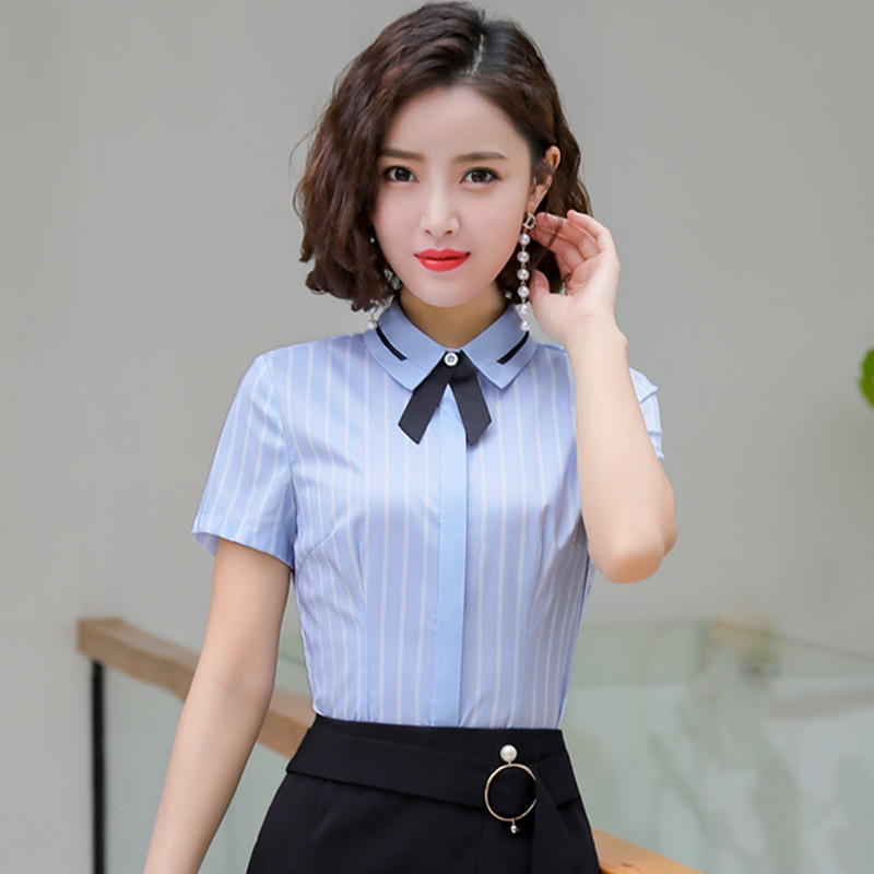 Divatstílusok Nyári szürke rövid ujjú blúzok és ingek irodai női munkaruha Blúz Női felsők Ruhák S-5XL