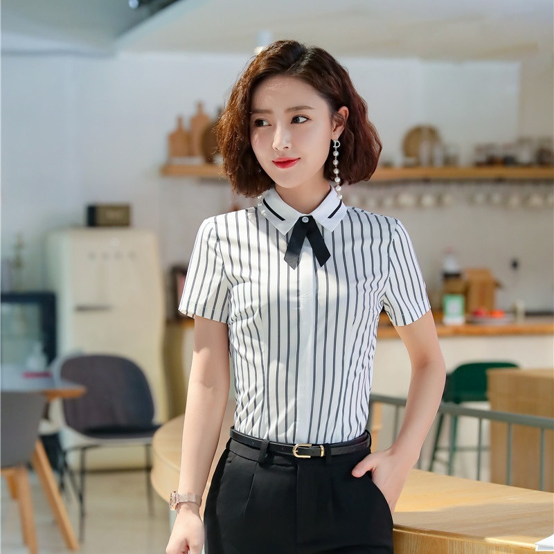 Divatstílusok Nyári szürke rövid ujjú blúzok és ingek irodai női munkaruha Blúz Női felsők Ruhák S-5XL