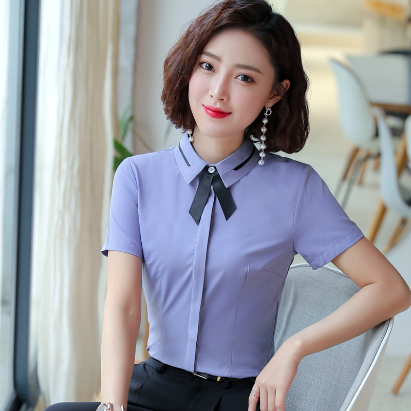 Divatstílusok Nyári szürke rövid ujjú blúzok és ingek irodai női munkaruha Blúz Női felsők Ruhák S-5XL