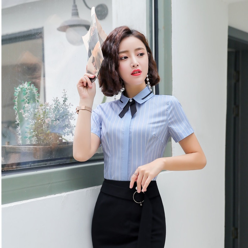 Divatstílusok Nyári szürke rövid ujjú blúzok és ingek irodai női munkaruha Blúz Női felsők Ruhák S-5XL