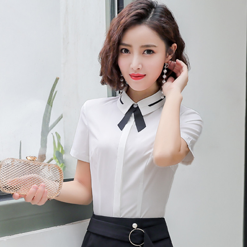 Divatstílusok Nyári szürke rövid ujjú blúzok és ingek irodai női munkaruha Blúz Női felsők Ruhák S-5XL