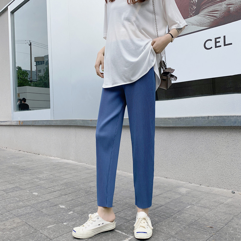 2024. aasta suve rasedate naiste laia säärega püksid, plisseeritud sirged vaba aja kandmine ühevärvilised kõrge vöökohaga rasedate šifoonist püksid