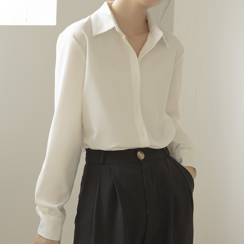 QOERLIN Elegantna bijela bluza uredskog stila visoke kvalitete, ženska ružičasta košulja s otvorenim ovratnikom, jednoredno kopčanje s dugim rukavima S-XL