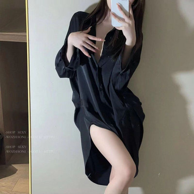 Naktskrekli Sieviešu Ins Mode Korejiešu stila guļamveļa Nolaižama apkakle Sexy Mujer Vasaras Plāns Mīksts Ērts Lounge Midi Vienkāršs