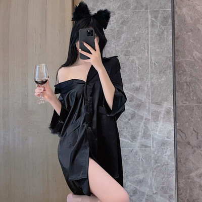 Naktskrekli Sieviešu Ins Mode Korejiešu stila guļamveļa Nolaižama apkakle Sexy Mujer Vasaras Plāns Mīksts Ērts Lounge Midi Vienkāršs