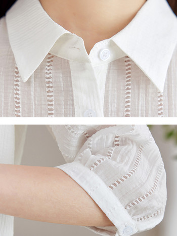 2024 летни дамски бели ризи с копчета до половин ръкав, модни дамски тънки и ежедневни блузи, дамски офис работни облекла, горнища Blusas