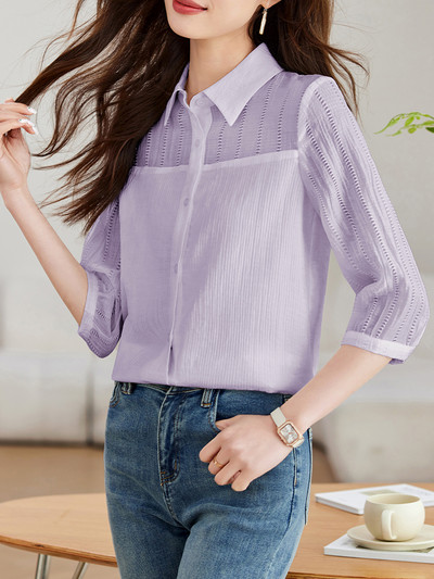 2024. aasta suvine naiste valged särgid, nööbid, poolvarrukad, mood naiste õhuke ja vabaaja pluus Naiste kontorirõivad, pluusid