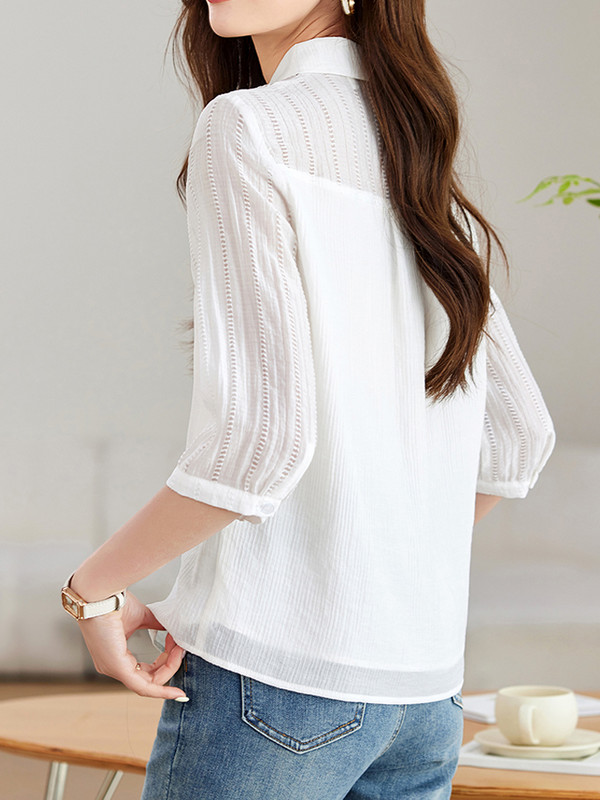 2024. aasta suvine naiste valged särgid, nööbid, poolvarrukad, mood naiste õhuke ja vabaaja pluus Naiste kontorirõivad, pluusid