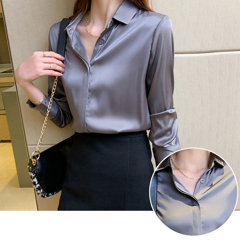 Selyem női ing hosszú ujjú szatén divat női blúz 2024 női ingek Basic női felsők OL női ruházat S-XXL