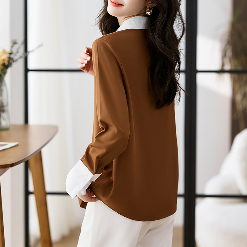 Kevad-sügis Elegantne mood Naiste pluusid Särgid Naiste kontori pikkade varrukatega temperament, värvi õmblused, naiste topid