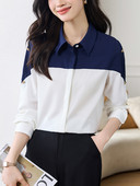 Jauni, vienkārši, stilīgi raibveida atloks Sieviešu krekli ar garām piedurknēm, vienrindas brīvas sieviešu blūzes pavasara rudens sieviešu topi