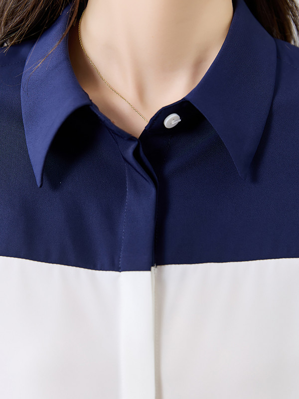 Jauni, vienkārši, stilīgi raibveida atloks Sieviešu krekli ar garām piedurknēm, vienrindas brīvas sieviešu blūzes pavasara rudens sieviešu topi