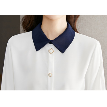 Елегантна офис дама, бели ризи с дълъг ръкав, корейска мода, дамска шифонена блуза, 2024 г., ретро топове, дамски ежедневни дрехи