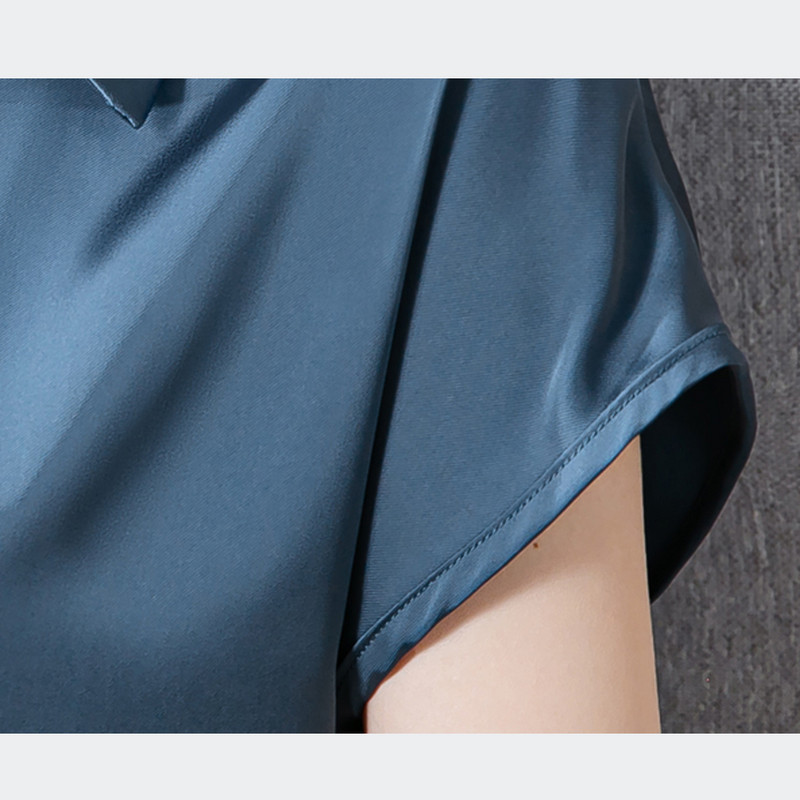 Elegáns irodai női felsők nyári rövid ujjú fehér blúzok Fényes szatén blúz Női ingek Egyszerű alkalmi ruházat Blusas Mujer