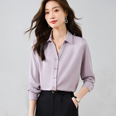 Naiste satiinsärgid 2024 Moodsad pikkade varrukatega vabaaja naiste topid Kontoris Lady Vintage valged pluusid Särgid Elegantne riietus