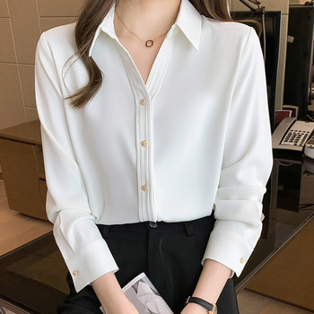 Дамски сатенени ризи 2024 г. Модни ежедневни дамски топове с дълъг ръкав Офис дами Ретро бели блузи Ризи Елегантно облекло