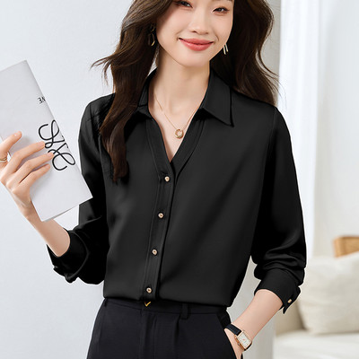 Naiste satiinsärgid 2024 Moodsad pikkade varrukatega vabaaja naiste topid Kontoris Lady Vintage valged pluusid Särgid Elegantne riietus